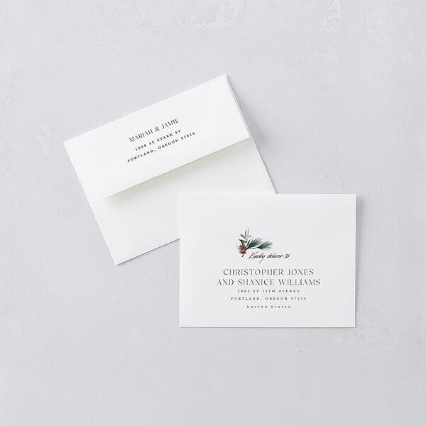 Rustic Pine Thank You Card Envelopes White Eucalyptus Both Recipient and Return Addresses Signature Standard