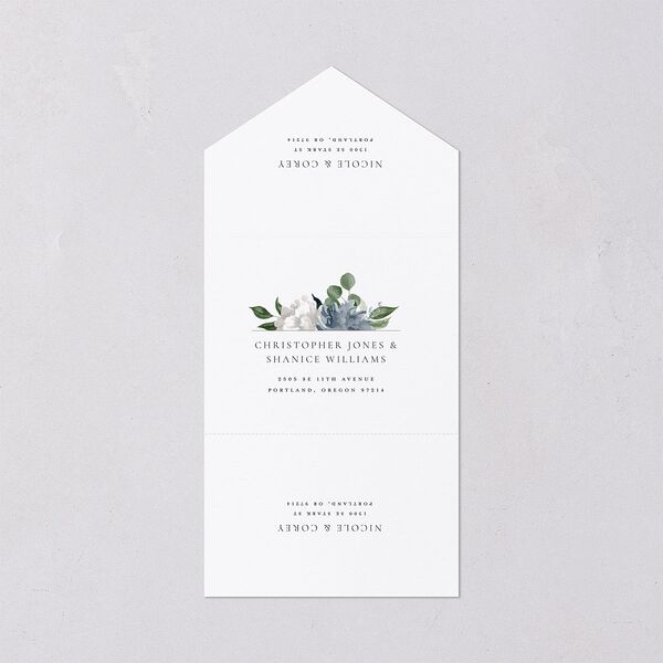 Timeless Bouquet All-in-One Wedding Invitations Dusty Blue Signature Light Both Recipient and Return Addresses No