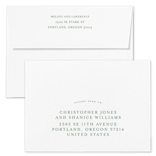 Floral Adornment Wedding Invitation Envelopes White Eucalyptus Both Recipient and Return Addresses Standard Signature