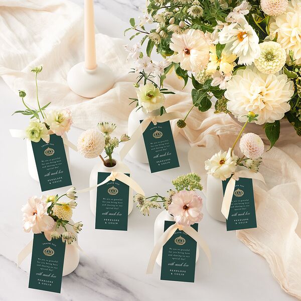 Glamorous Crown Monogram Crest Favor Gift Tags by Bridgerton Gold Deep Lake Signature