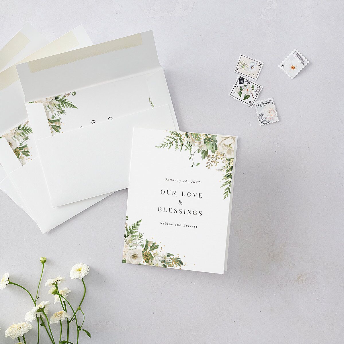 Gilded Fern Frame Thank You Cards Gold Linen