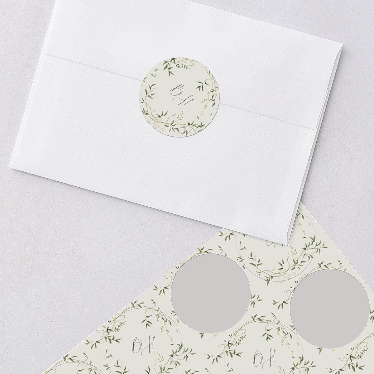 Dainty Fairytale Greenery Wedding Stickers Hunter Green