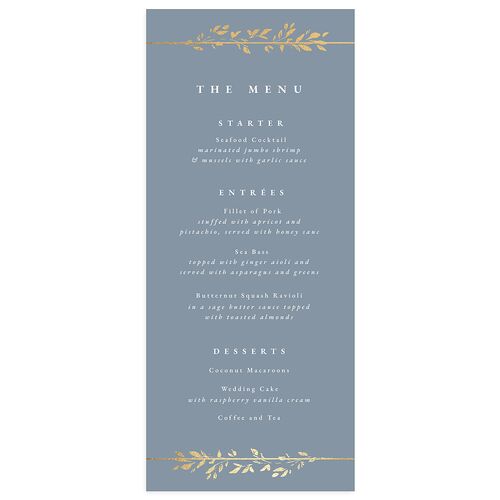 Delicate Frame Menus Gold Moody Blue Signature