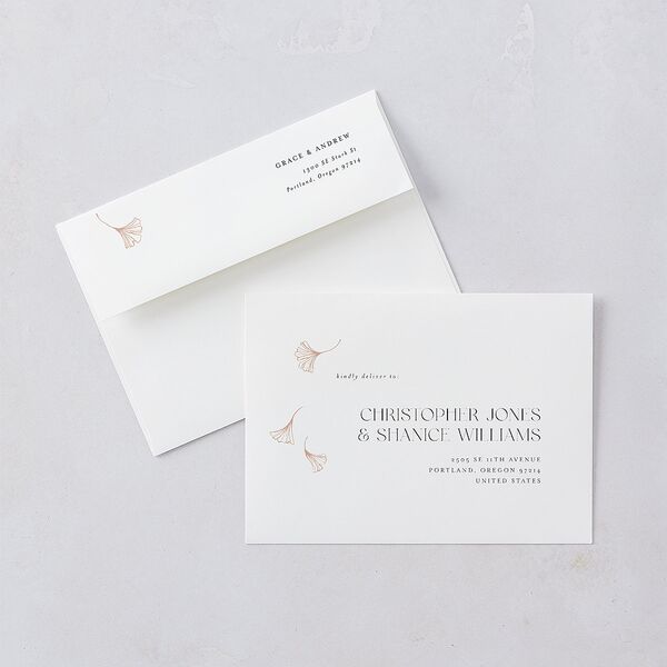 Ginkgo Leaves Wedding Invitations Gold Peony Signature Blank No Standard