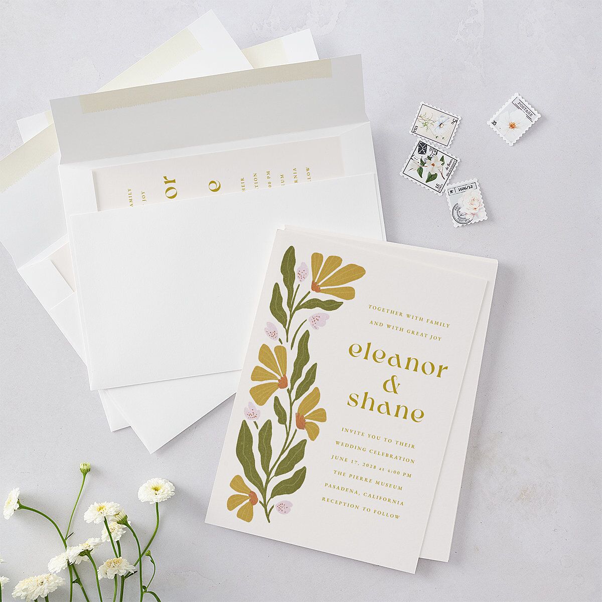 Flower Market Wedding Invitations Gold Signature Blank No Standard