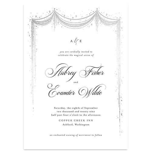 Fairytale Luxury Foil Wedding Invitations Silver Pure White Signature Blank No Standard