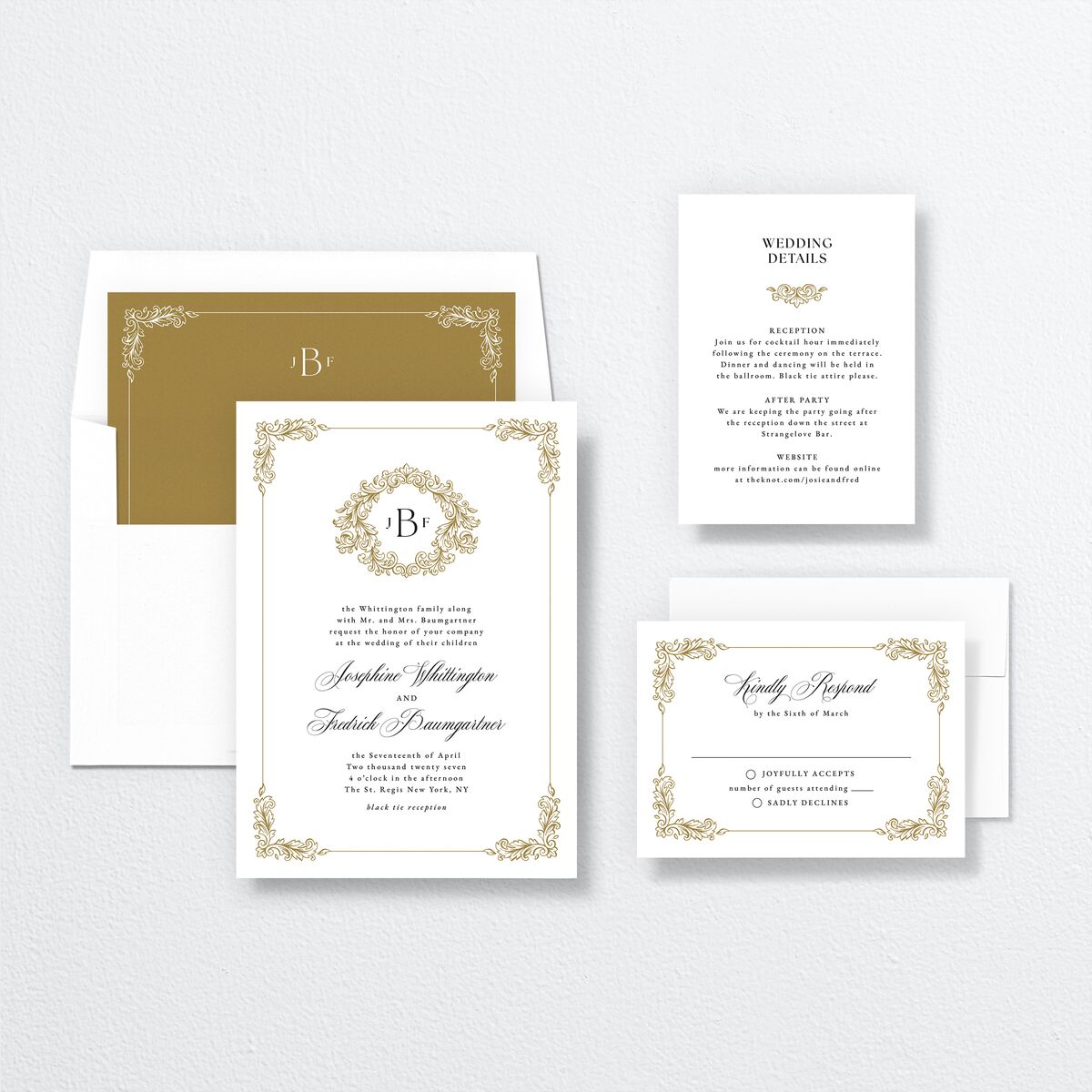 Black Tie Crest Wedding Invitations Pure White Signature No