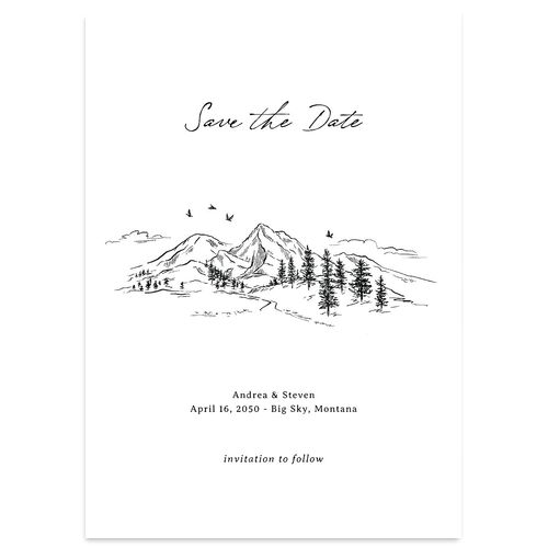 Elegant Mountain Monogram Save the Date Cards Pure White Signature smooth Blank No Standard
