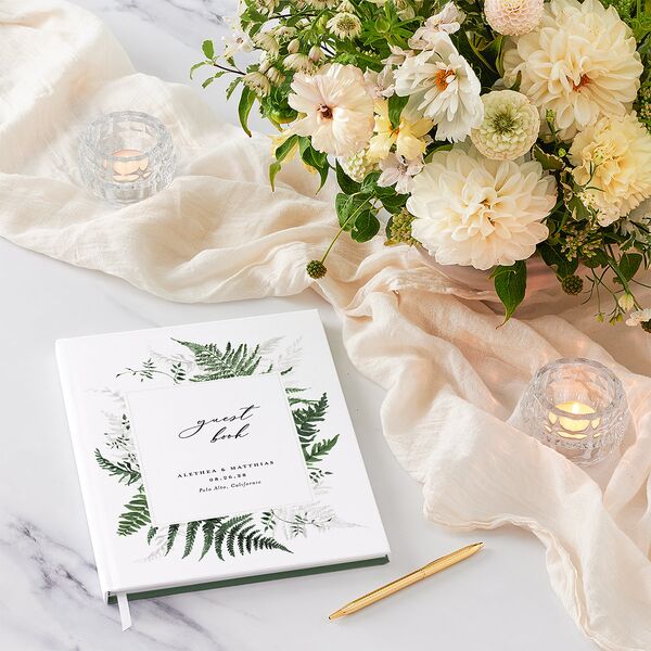 Woodsy Ferns Wedding Guest Book Scottish Green