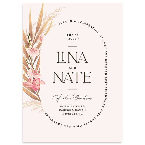 Hawaiian Tropical Orchid Oval Wedding Invitations  Rose Gold Signature Blank No Standard