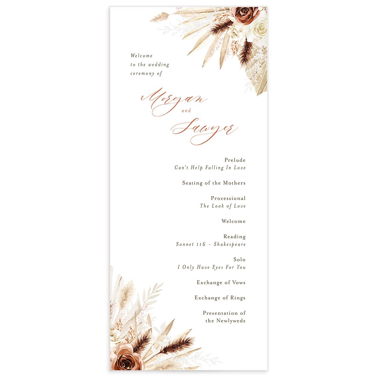 Western Floral Wedding Programs