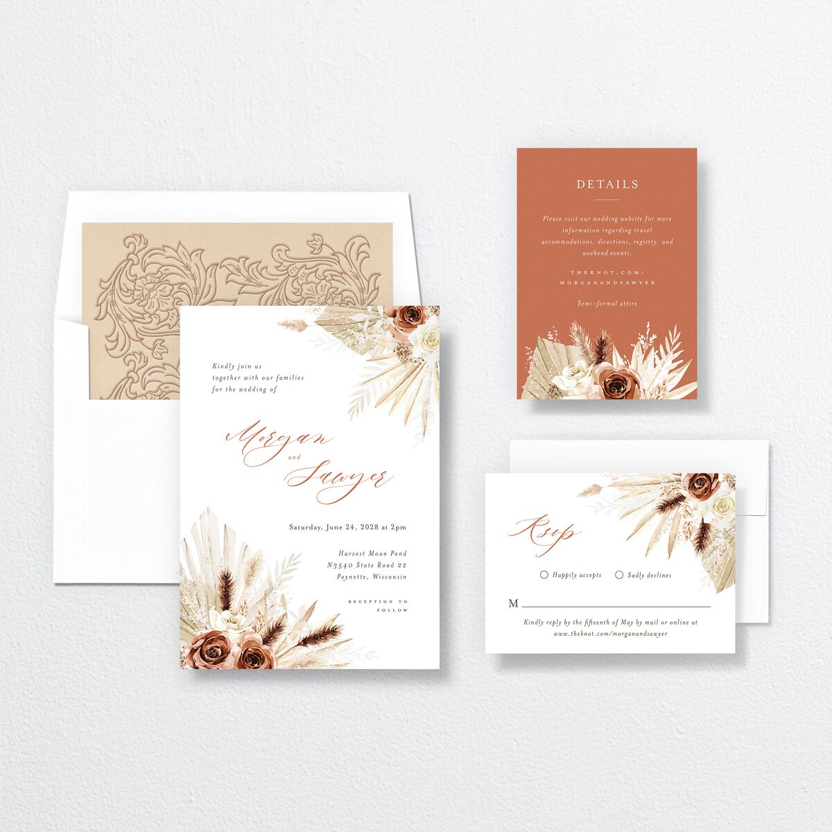 Western Floral Wedding Invitations Terracotta Signature No