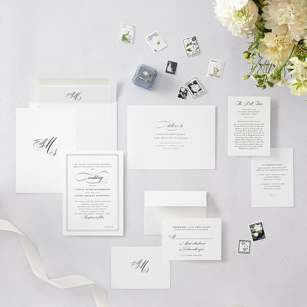 Classic Black Tie Wedding Invitations Pure White Signature Blank No Standard