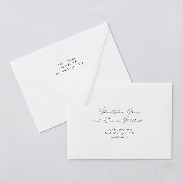 Timeless Floral Hoop Save The Date Card Euro Envelopes White Luxe Pure White Both Recipient and Return Addresses Signature