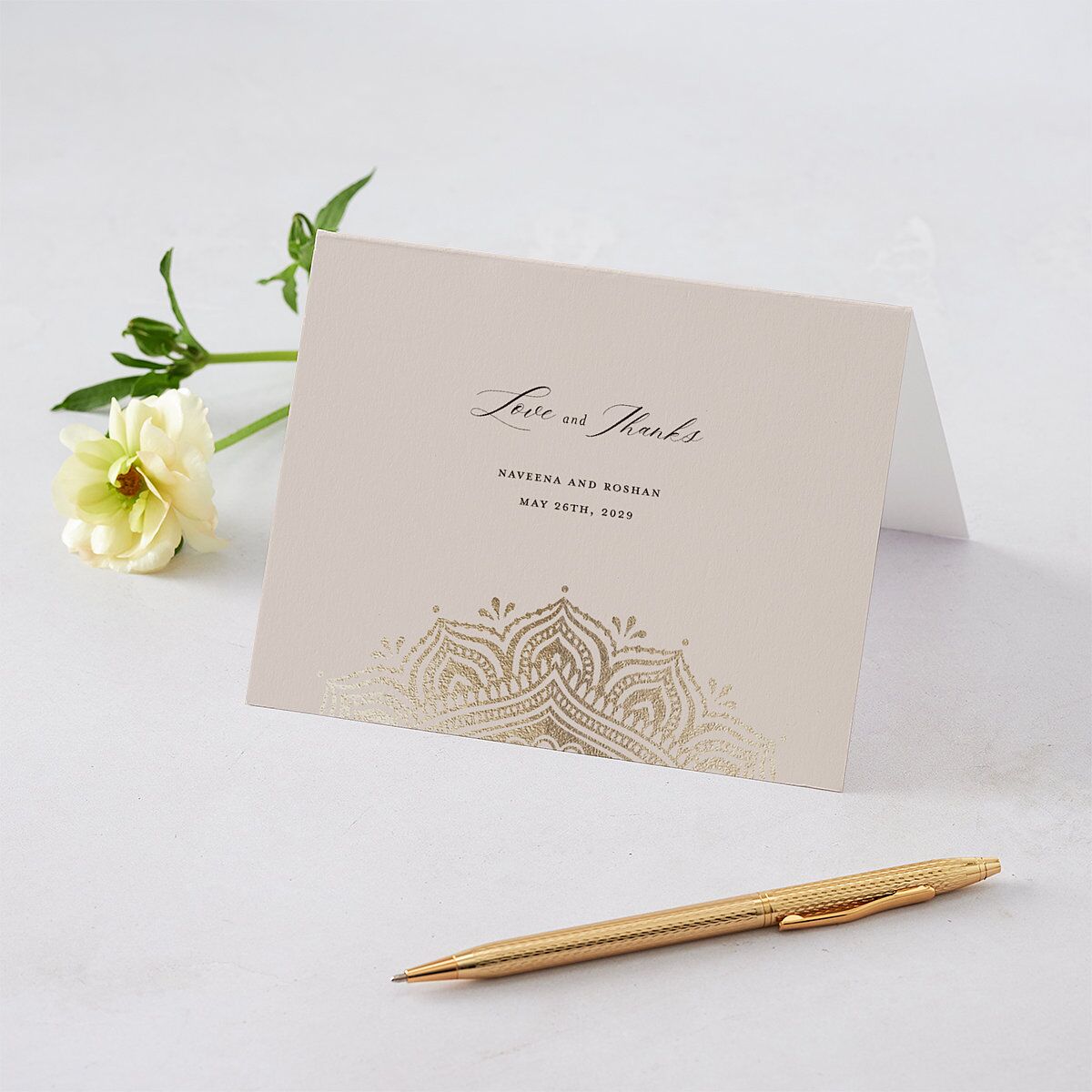 Indian Gilded Adornment Thank You Cards Gold Sand