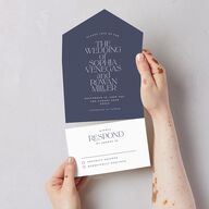Classic Stack All-in-One Wedding Invitations Midnight Navy Signature Light Both Recipient and Return Addresses No