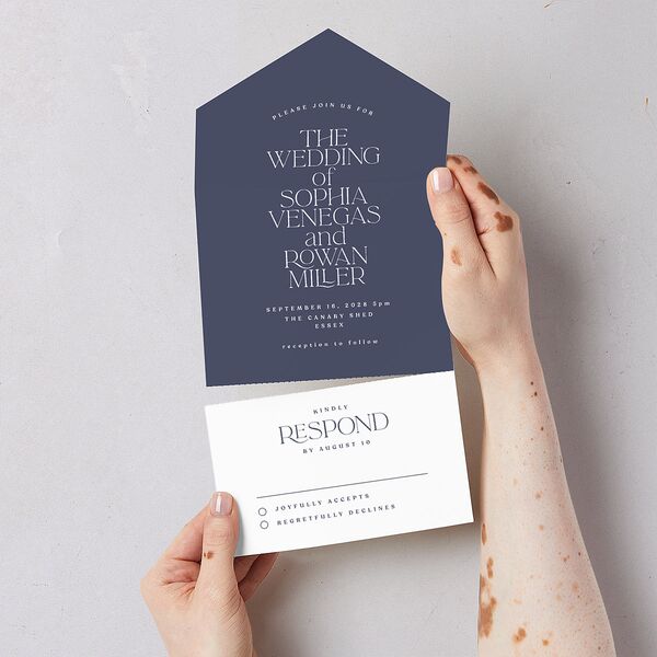 Classic Stack All-in-One Wedding Invitations Midnight Navy Signature Light Both Recipient and Return Addresses No