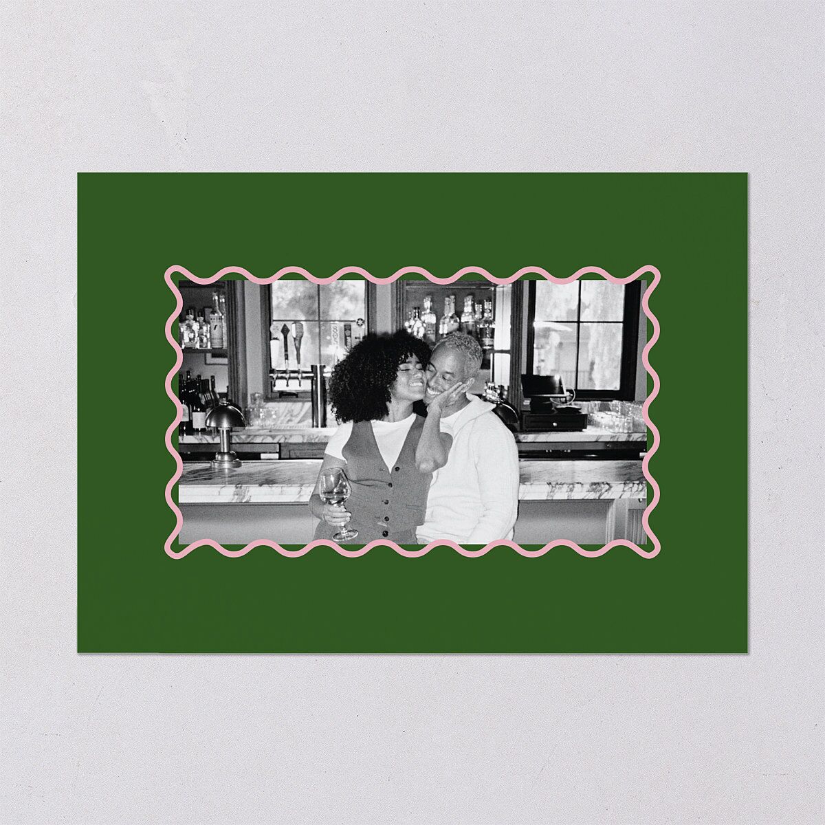 Wavy Frame Photo Rehearsal Dinner Invitations Scottish Green Signature Blank Standard
