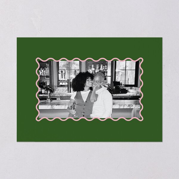 Wavy Frame Photo Rehearsal Dinner Invitations Scottish Green Signature Blank Standard