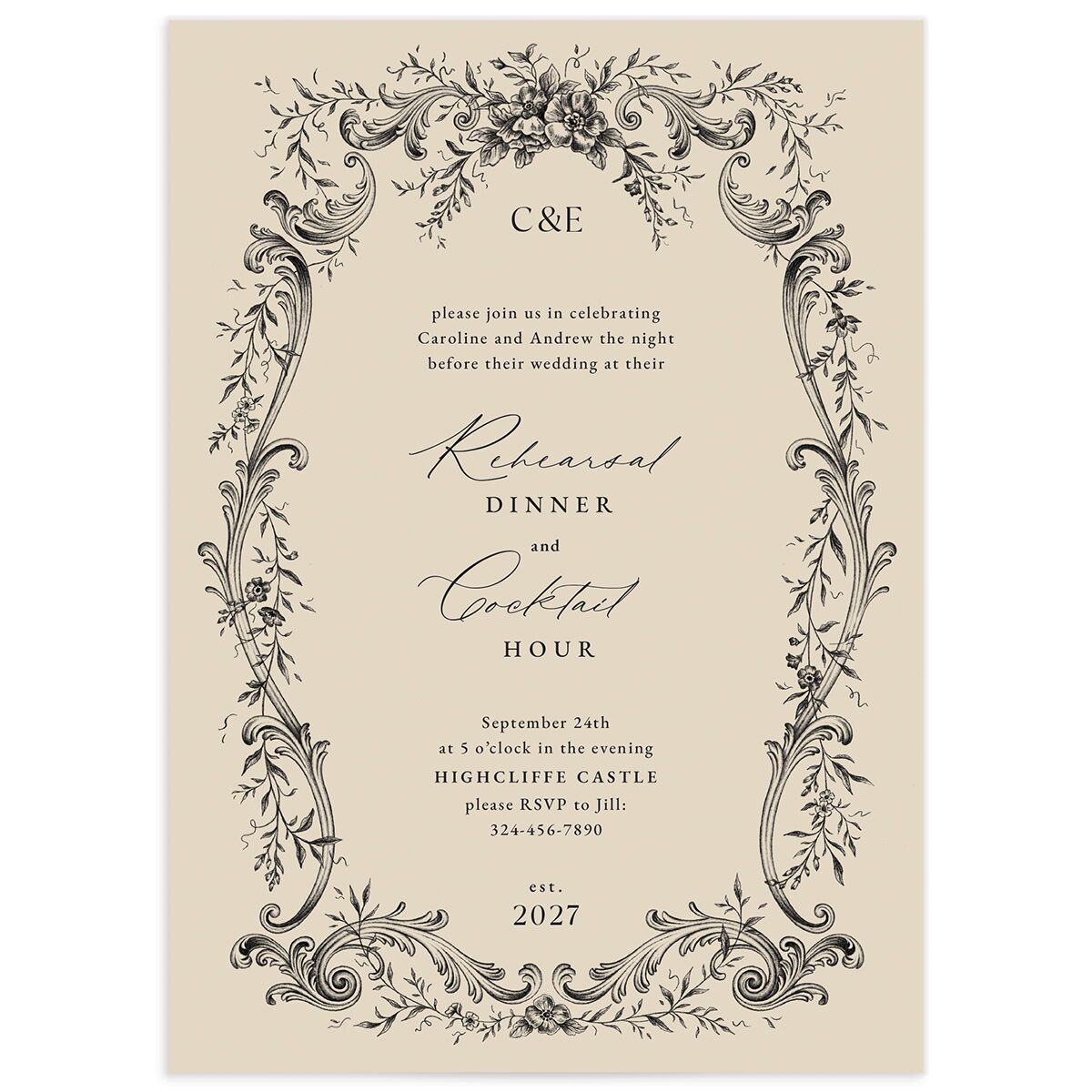 Antique Victorian Rehearsal Dinner Invitations