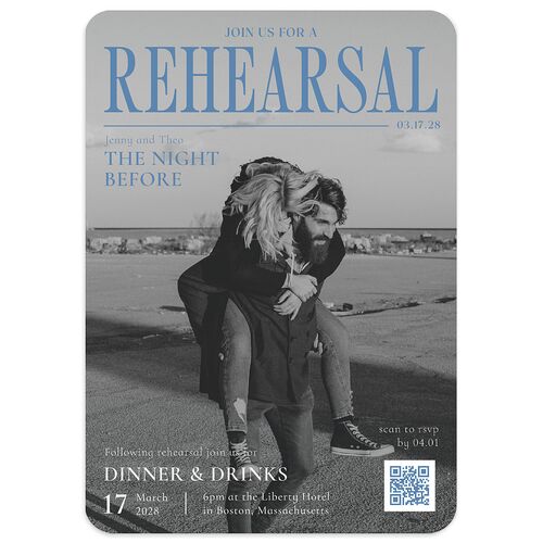 Magazine Cover Rehearsal Dinner Invitations Aquamarine Signature Blank Rounded