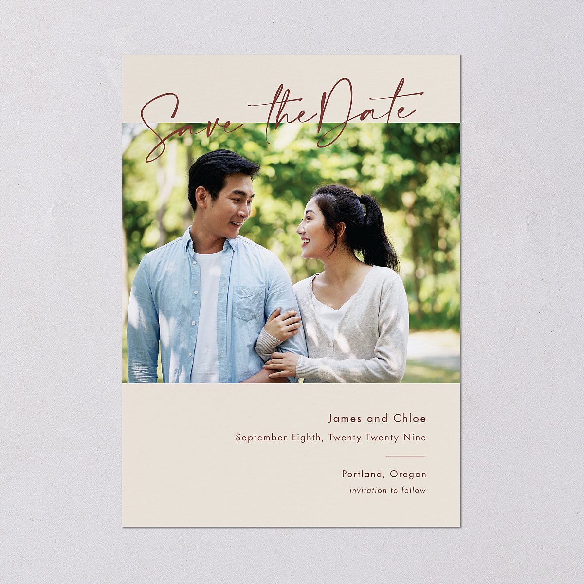 Simple Script Save The Date Cards Vintage Pink Signature smooth Blank No