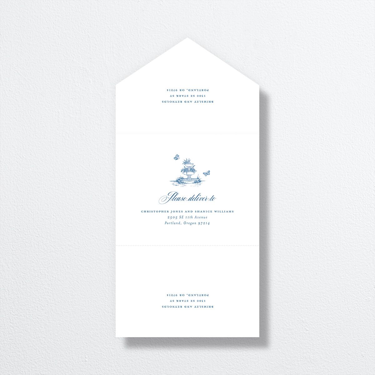 Elegant Antique Toile Frame All-in-One Wedding Invitations by Bridgerton Cruise Signature Light Both Recipient and Return Addresses No