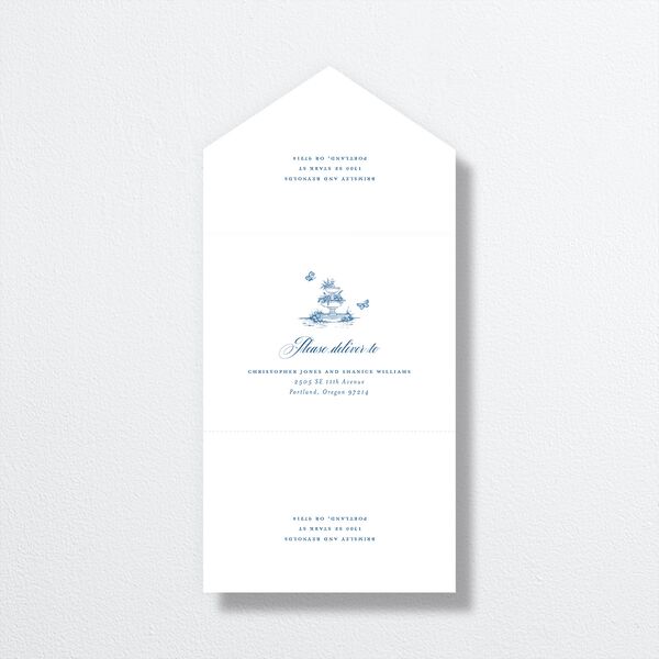 Elegant Antique Toile Frame All-in-One Wedding Invitations by Bridgerton Cruise Signature Light Both Recipient and Return Addresses No