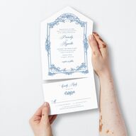 Elegant Antique Toile Frame All-in-One Wedding Invitations by Bridgerton Cruise Signature Light Both Recipient and Return Addresses No