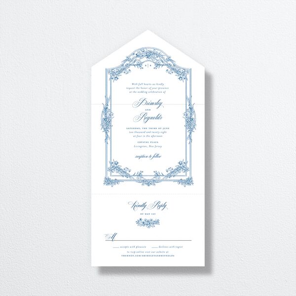 Elegant Antique Toile Frame All-in-One Wedding Invitations by Bridgerton Cruise Signature Light Both Recipient and Return Addresses No