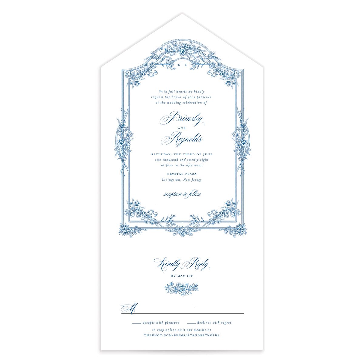 Elegant Antique Toile Frame All-in-One Wedding Invitations by Bridgerton