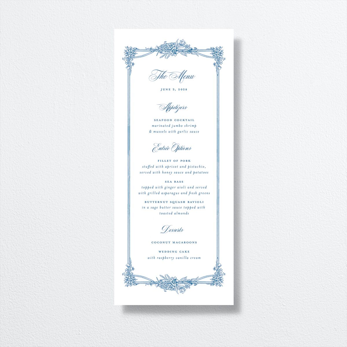 Elegant Antique Toile Frame Menus by Bridgerton Cruise Signature