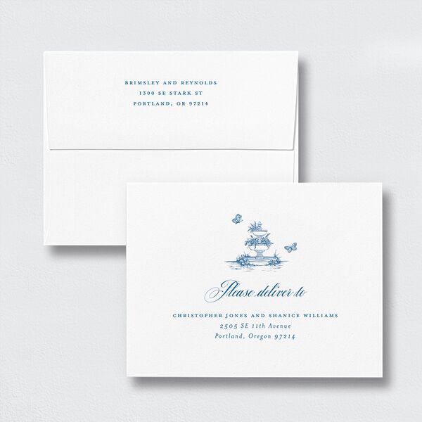 Elegant Antique Toile Frame Save the Date Magnet Envelopes by Bridgerton White Standard Cruise Both Recipient and Return Addresses Signature