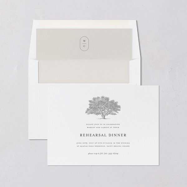 Southern Oak Tree Rehearsal Dinner Invitations Pure White Signature Blank