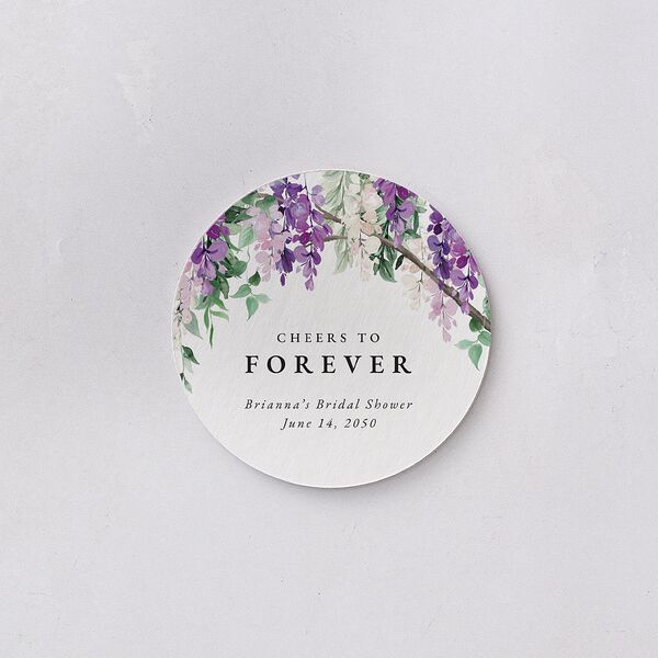 Romantic Wisteria Bridal Shower Wedding Day Coasters Purple Petal Cardboard Circle