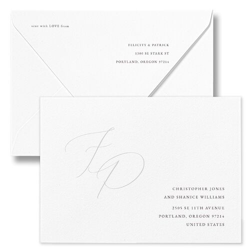 Simply Devoted Rehearsal Dinner Invitation Euro Envelopes White Fawn Both Recipient and Return Addresses Luxe Signature