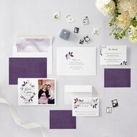 Leafy Frame Save The Date Cards Plum Signature smooth Blank No Standard