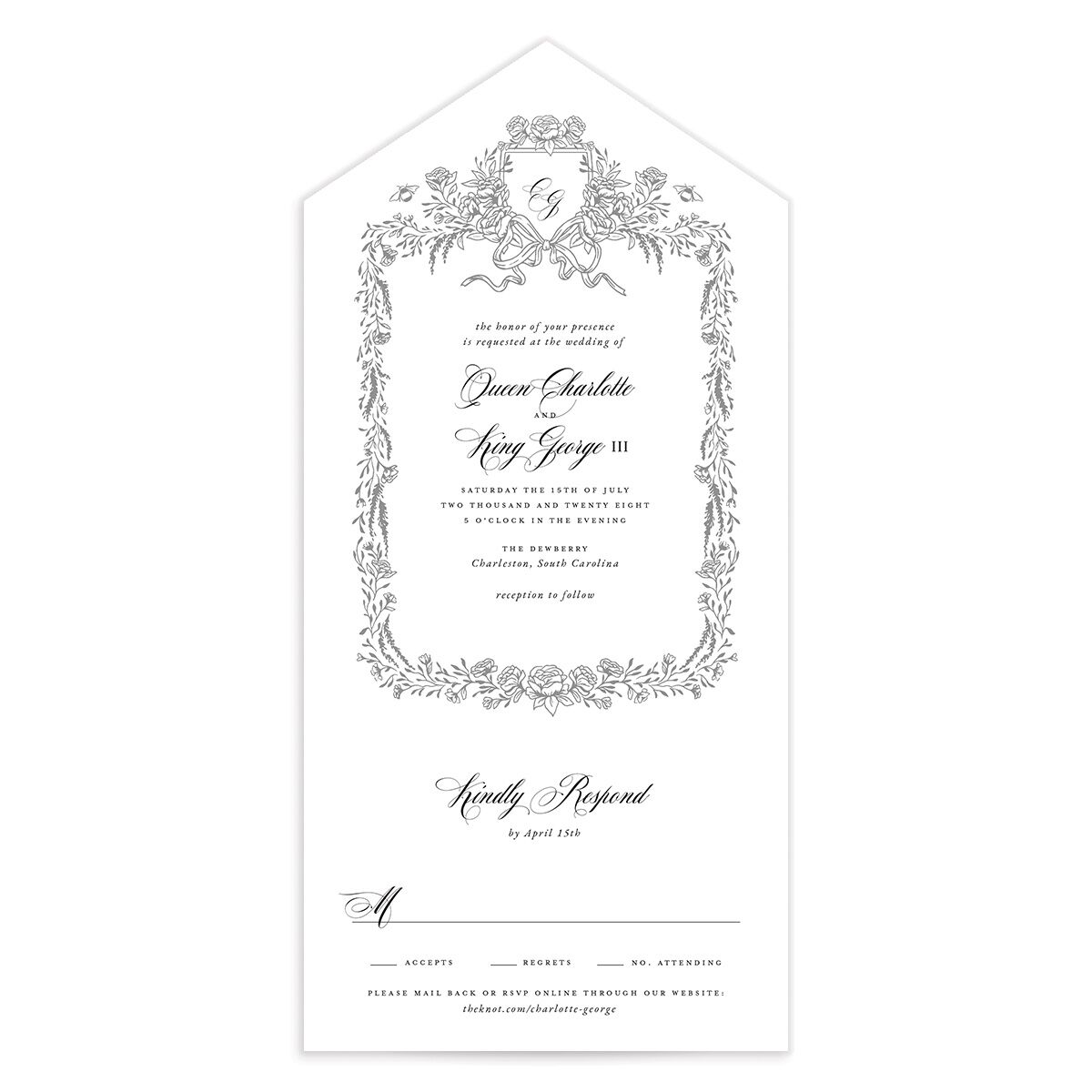 Rose Garden Crest All-in-One Wedding Invitations by Bridgerton