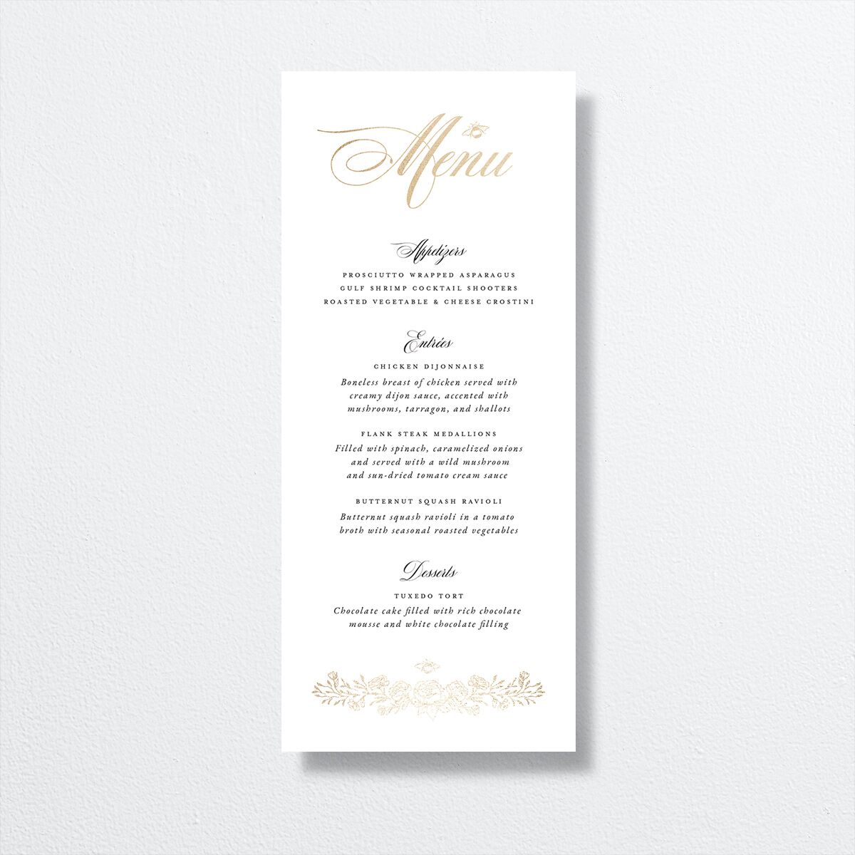 Rose Garden Crest Menus by Bridgerton Gold Pure White Signature