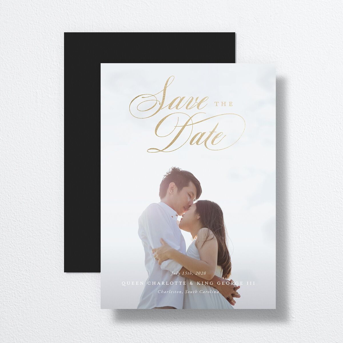 Rose Garden Crest Save the Date Cards by Bridgerton Gold Pure White Signature smooth No