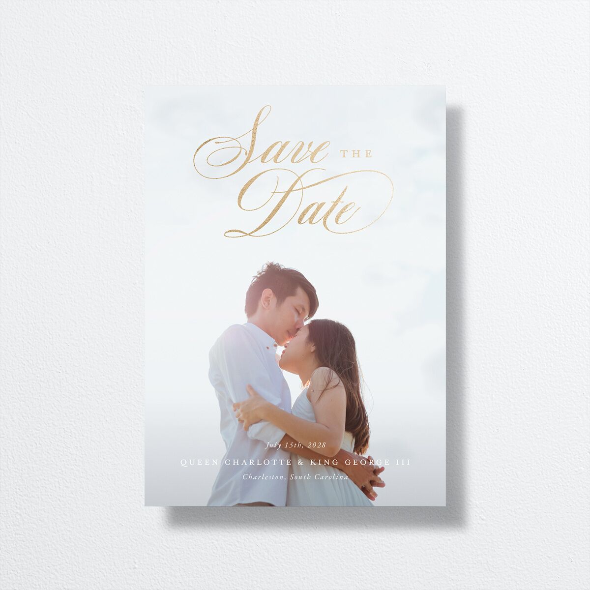 Rose Garden Crest Save the Date Cards by Bridgerton Gold Pure White Signature smooth No