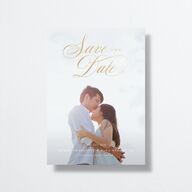 Rose Garden Crest Save the Date Cards by Bridgerton Gold Pure White Signature smooth No