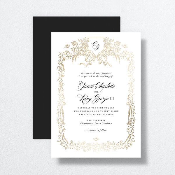 Rose Garden Crest Wedding Invitations by Bridgerton Gold Pure White Signature No