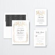 Rose Garden Crest Wedding Invitations by Bridgerton Gold Pure White Signature No