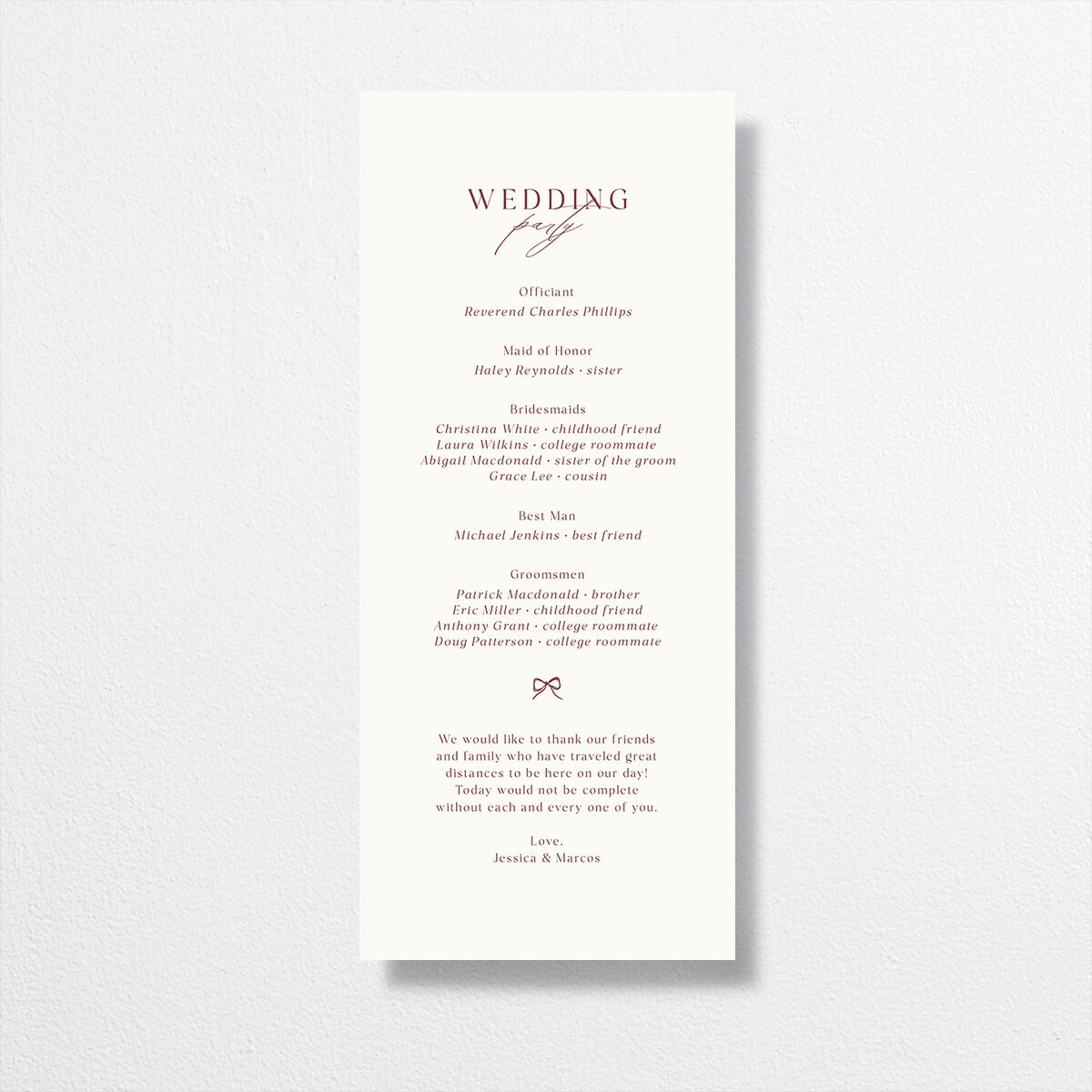 Simple Boho Flowers Wedding Programs Raspberry Signature