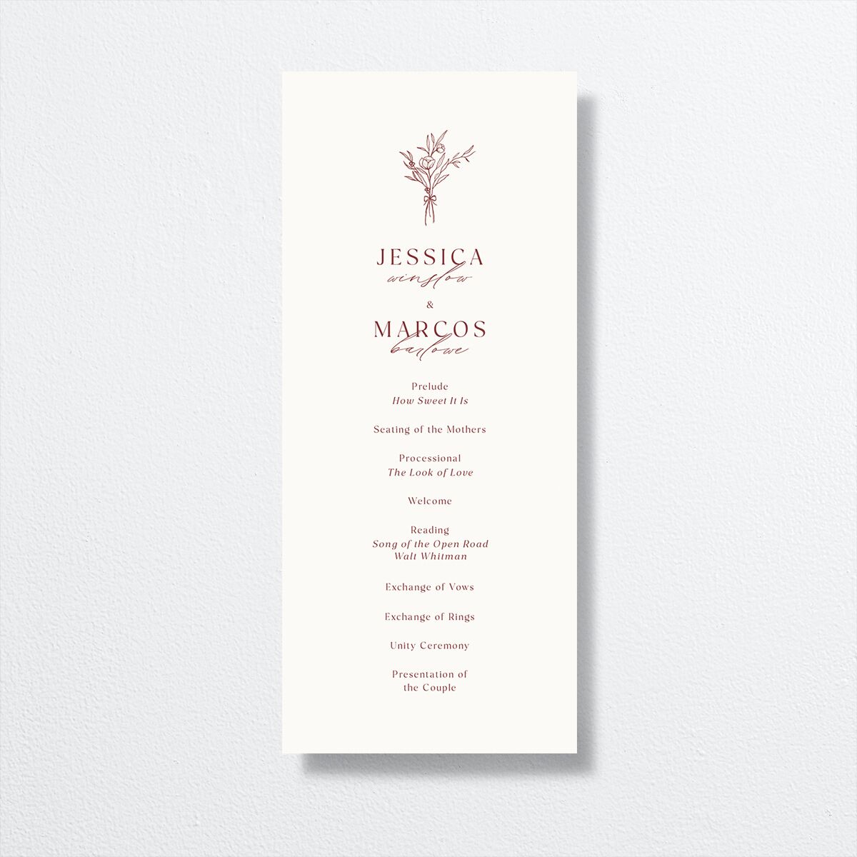 Simple Boho Flowers Wedding Programs Raspberry Signature