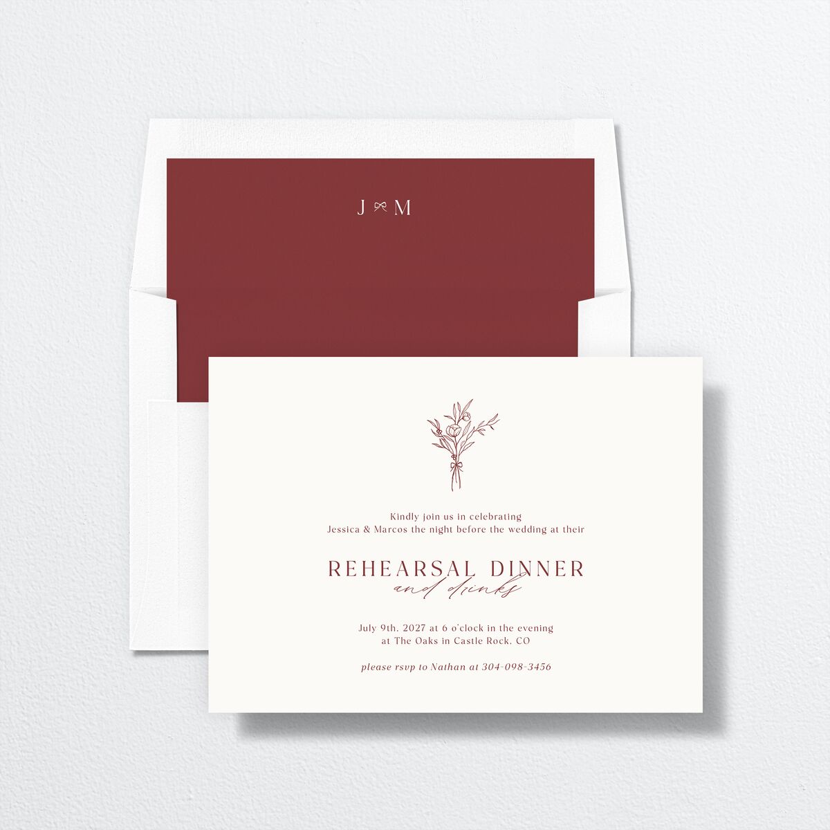 Simple Boho Flowers Rehearsal Dinner Invitations Raspberry Signature