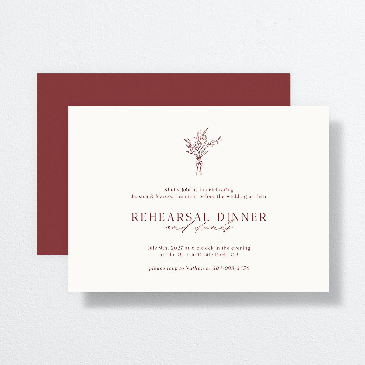 Simple Boho Flowers Rehearsal Dinner Invitations Raspberry Signature