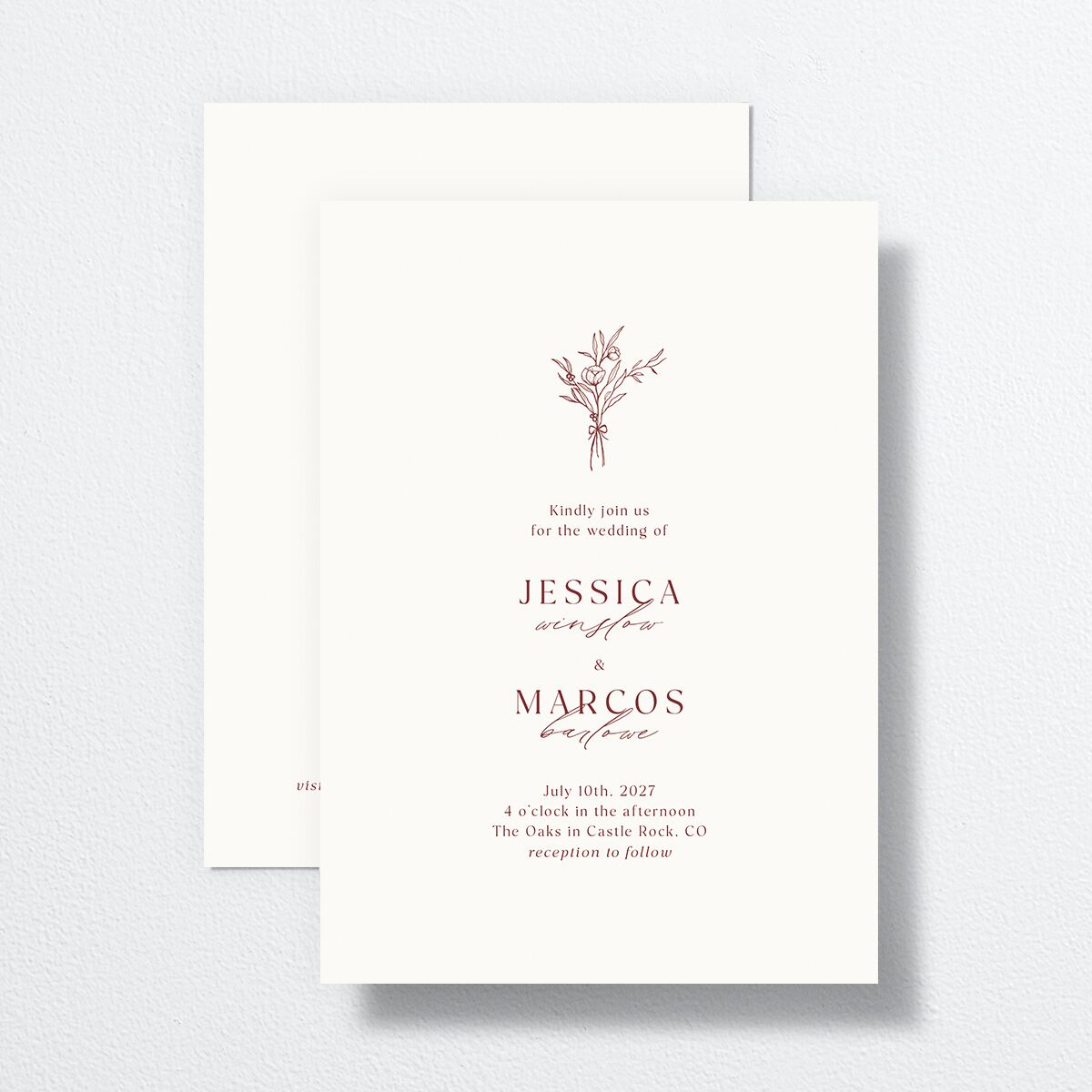 Simple Boho Flowers Wedding Invitations Raspberry Signature No