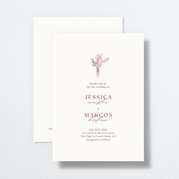 Simple Boho Flowers Wedding Invitations Raspberry Signature No